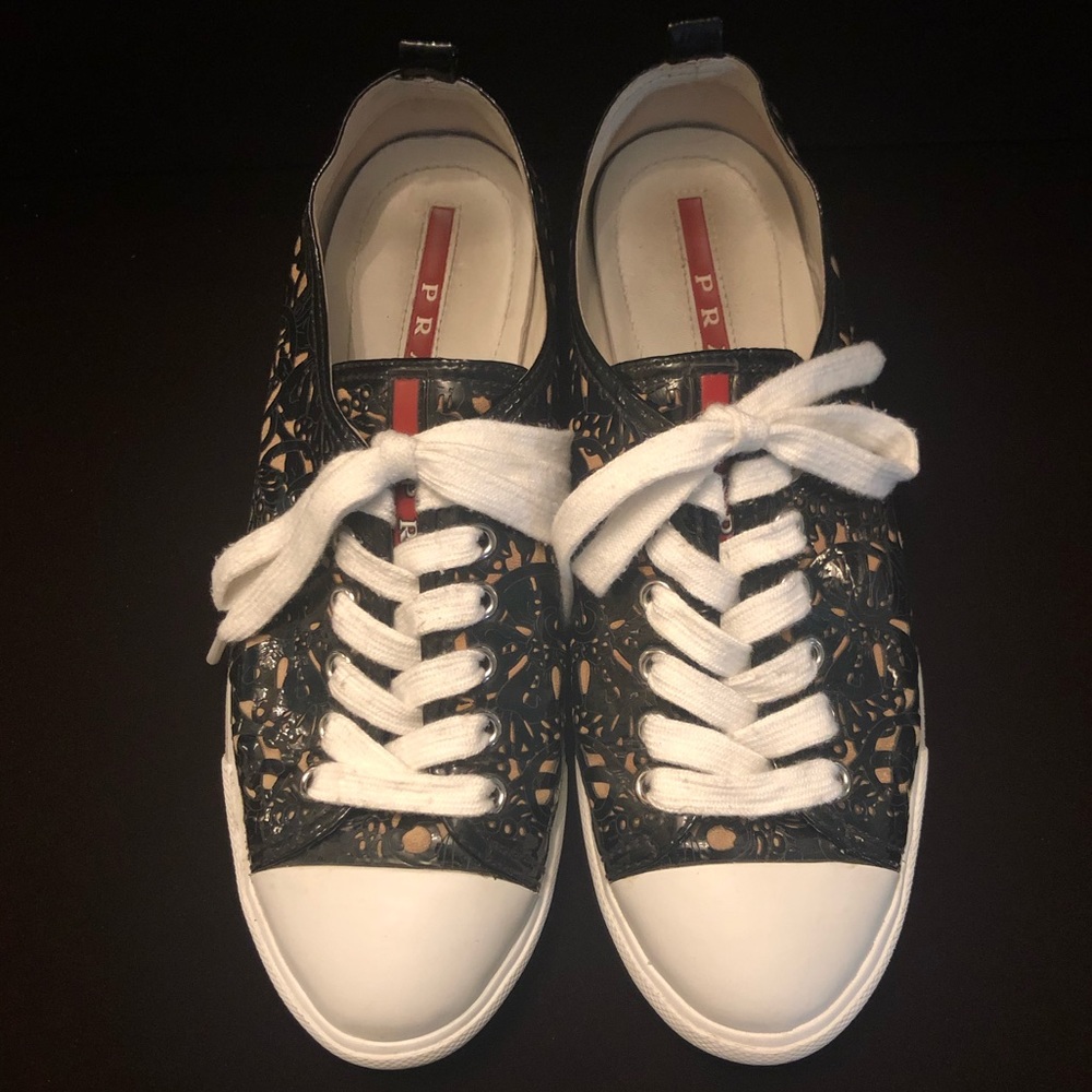 PRADA Lazer Cut Leather Black/Nude Sneakers